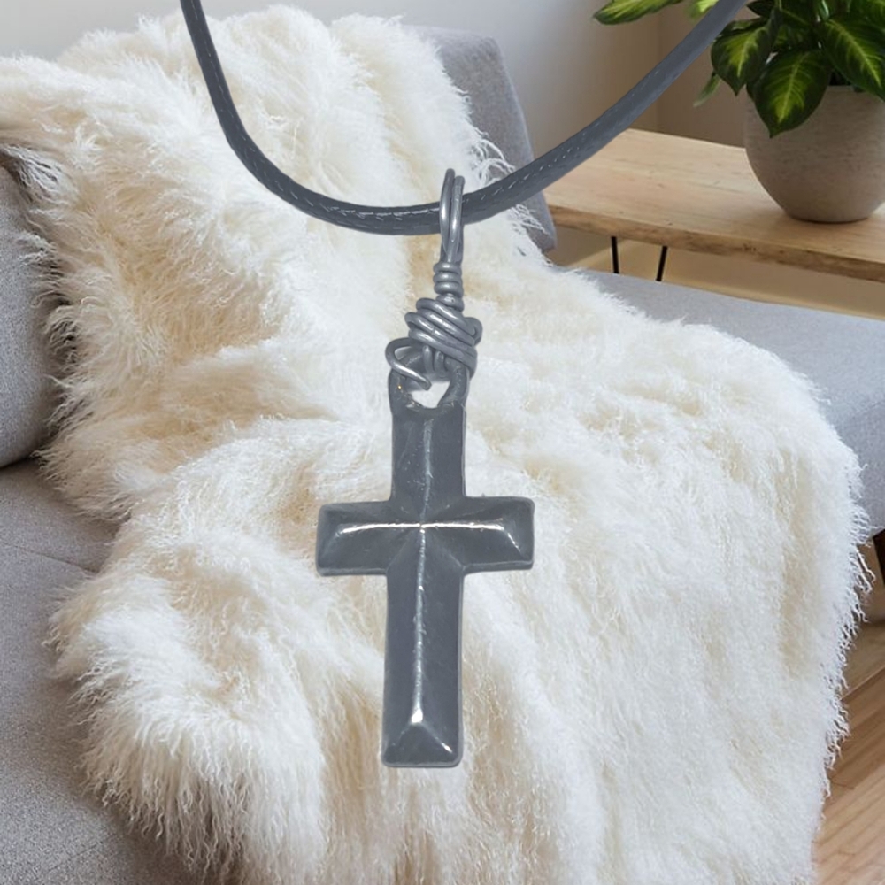 Silver Cross Pendant w/ Cord Necklace